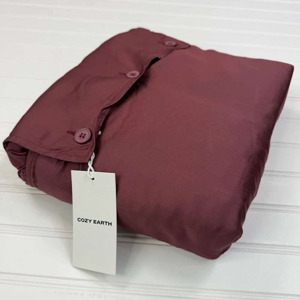 Cozy Earth King Bamboo Duvet Cover Mulberry Burgundy Zipper Close Snaps New